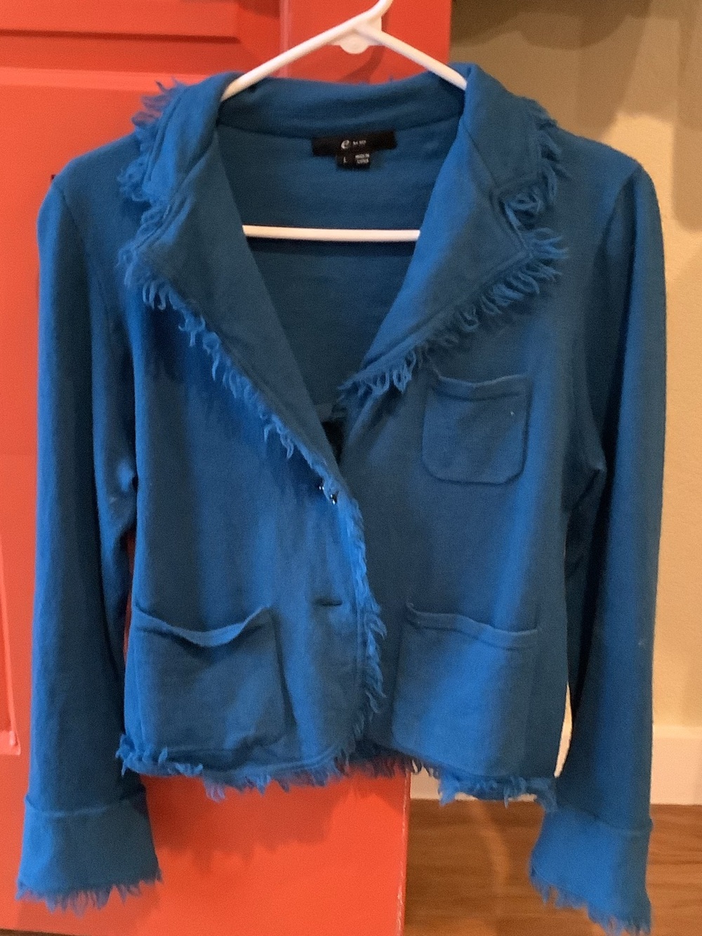 E by ECI New York lightweight fringe blazer in cobalt blue